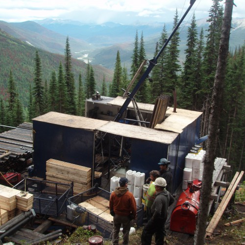 Western Exploration Diamond Drilling rig overlooking Akie River valley